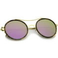 thumbnail image 4 of sunglassLA Unisex Classic Metal Double Nose Bridge Colored Mirror Flat Lens Round Sunglasses (Tortoise-Gold / Purple Mirror) - 52mm, 4 of 4