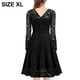 thumbnail image 2 of Laklulu Vestido con vuelo de encaje floral vintage para mujer, vestido formal de cóctel con cuello en V y manga larga, negro, XL, 2 of 5