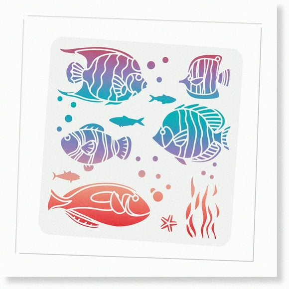 Oceanic Delights: Reusable Tropical Fish Stencils - 11.8x11.8 inch - Ideal for Painting on Wood, Tile, Paper, Fabric, and Walls