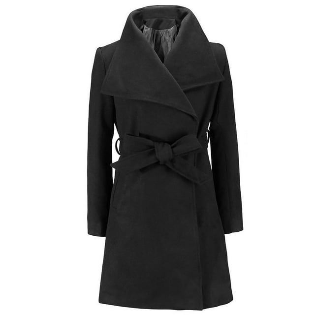 Pompotops Womens Long Coat Warm Wool Lapel Trench Jacket Cardigan Long Slim Overcoat