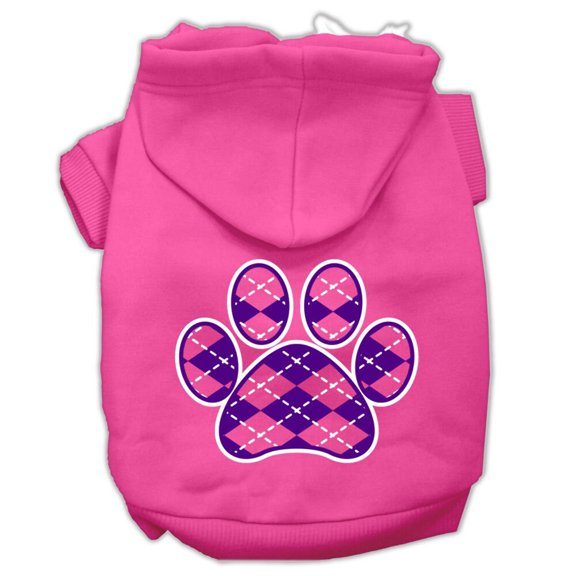 Pet Dog  Cat Hoodie Screen Printed, "Purple Argyle Paw"