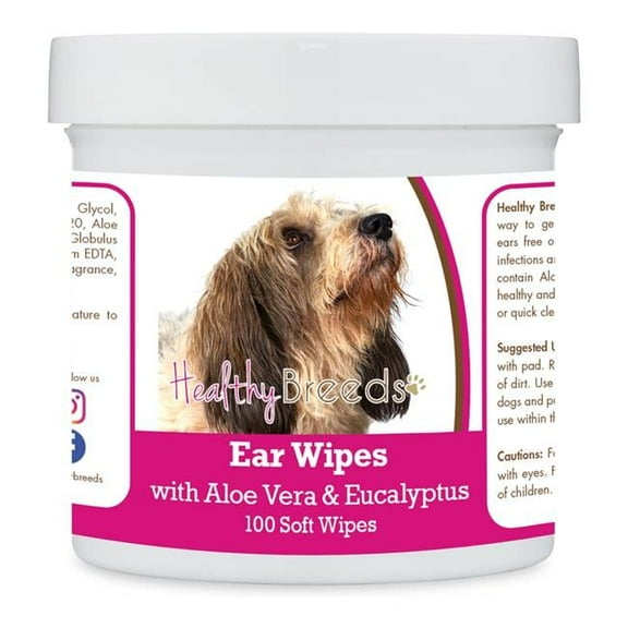 Healthy Breeds 192959824360 Petits Bassets Griffons Vendeen Ear Cleaning Wipes with Aloe & Eucalyptus for Dogs - 100 Count