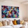 thumbnail image 3 of Living Room Graffiti Love Wall Art Colorful Heart Canvas Print Poster Banksy Street Pop Art Romantic Love Atmosphere Couple Bedroom Modern Wall Decor Framed Easy to Hang(30" W x 20" H，Framed), 3 of 10