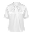 thumbnail image 7 of Ecqkame Women's Satin Shirts Elegant Bow Tie Neck Short Sleeve Casual Loose Blouse Business Office Trendy Wrinkle Free Tops White XL, 7 of 7