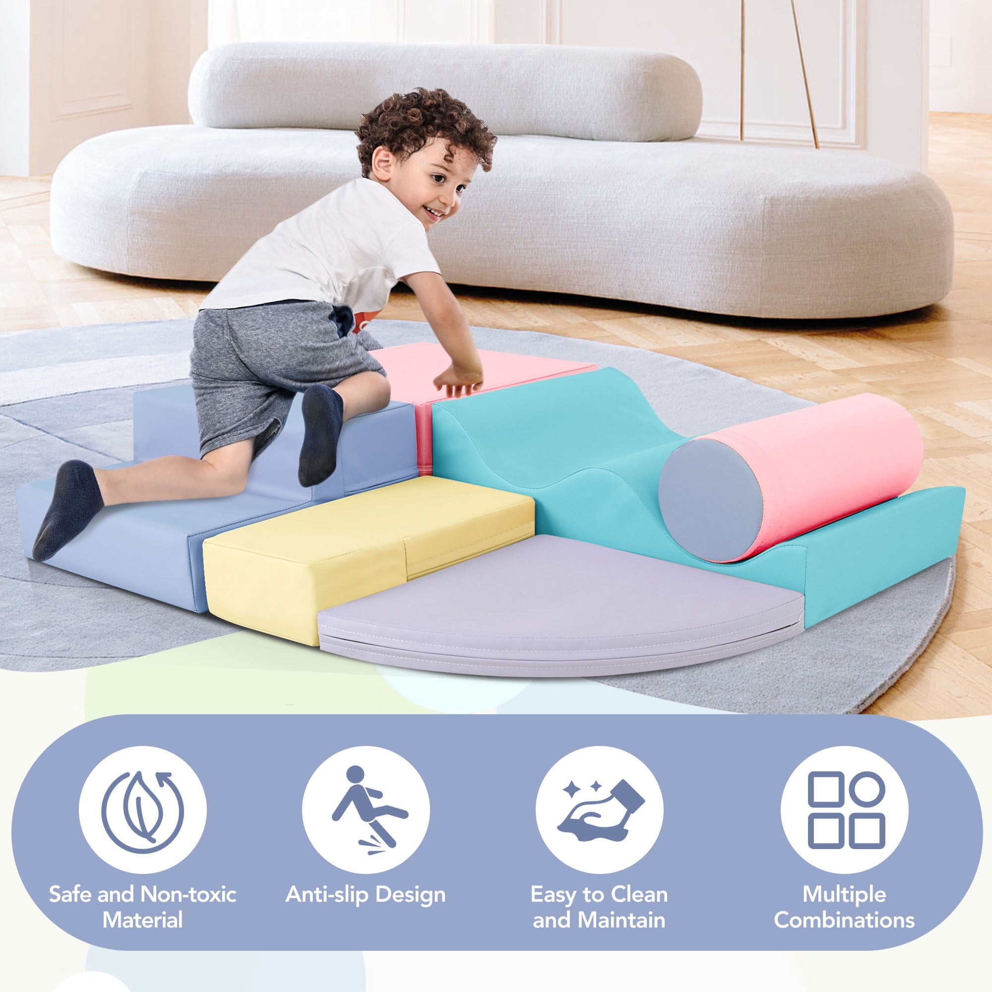 Soft Play Mat Soft Climb and Crawl Foam Playset 6 in 1, Soft Play Equipment Climb and Crawl Playground for Kids,Kids Crawling and Climbing Indoor Active Play Structure,Baby Play Mat