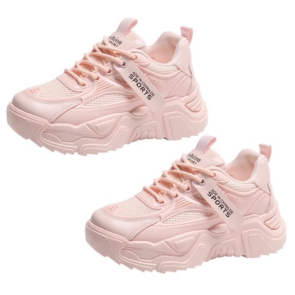 Sneakers for Women Fashion Platform White Leather Casual Dad Shoes Comfortable Wedge Walking Sport Sneakers-Pink