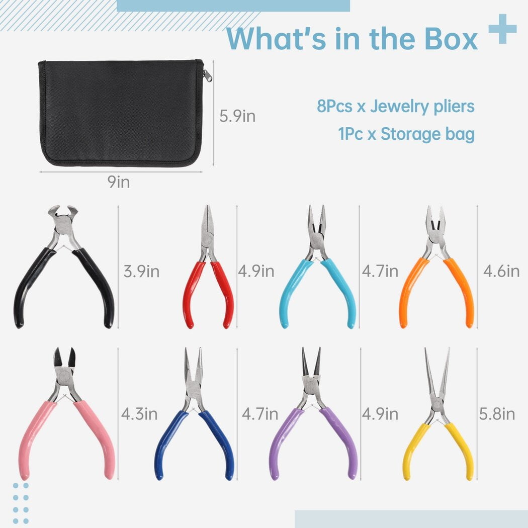 8 PCS Jewelry Pliers, Jewelry Making Tools, Jewelry Pliers Tool Set with Storage Bag, Jewelry Pliers in Different Colors, Jewelry Making Kit for Jewelry Repair, Wire Wrapping, Crafts