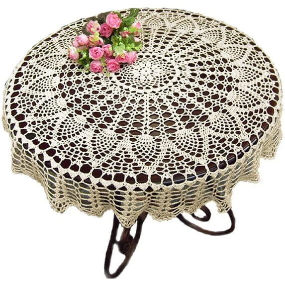 D-GROEE Handmade Crochet Cotton Table Cloth Lace Doilies Round Hollow Out Tablecloths for Wedding Dining