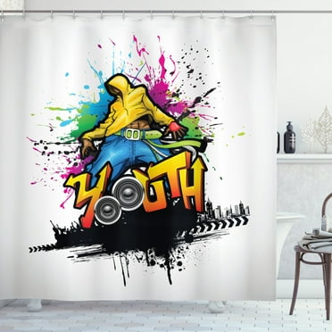 Ambesonne Youth Shower Curtain, Young Man Hip Hop Culture, 69"Wx84"L, Multicolor