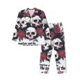 thumbnail image 1 of Fotbe Gothic Skulls And Roses Pijama de Hombre con Estampado de Manga Larga, Conjunto de 2 Piezas, Ropa de Dormir Suave y Cómoda con Bolsillos-Small, 1 of 7