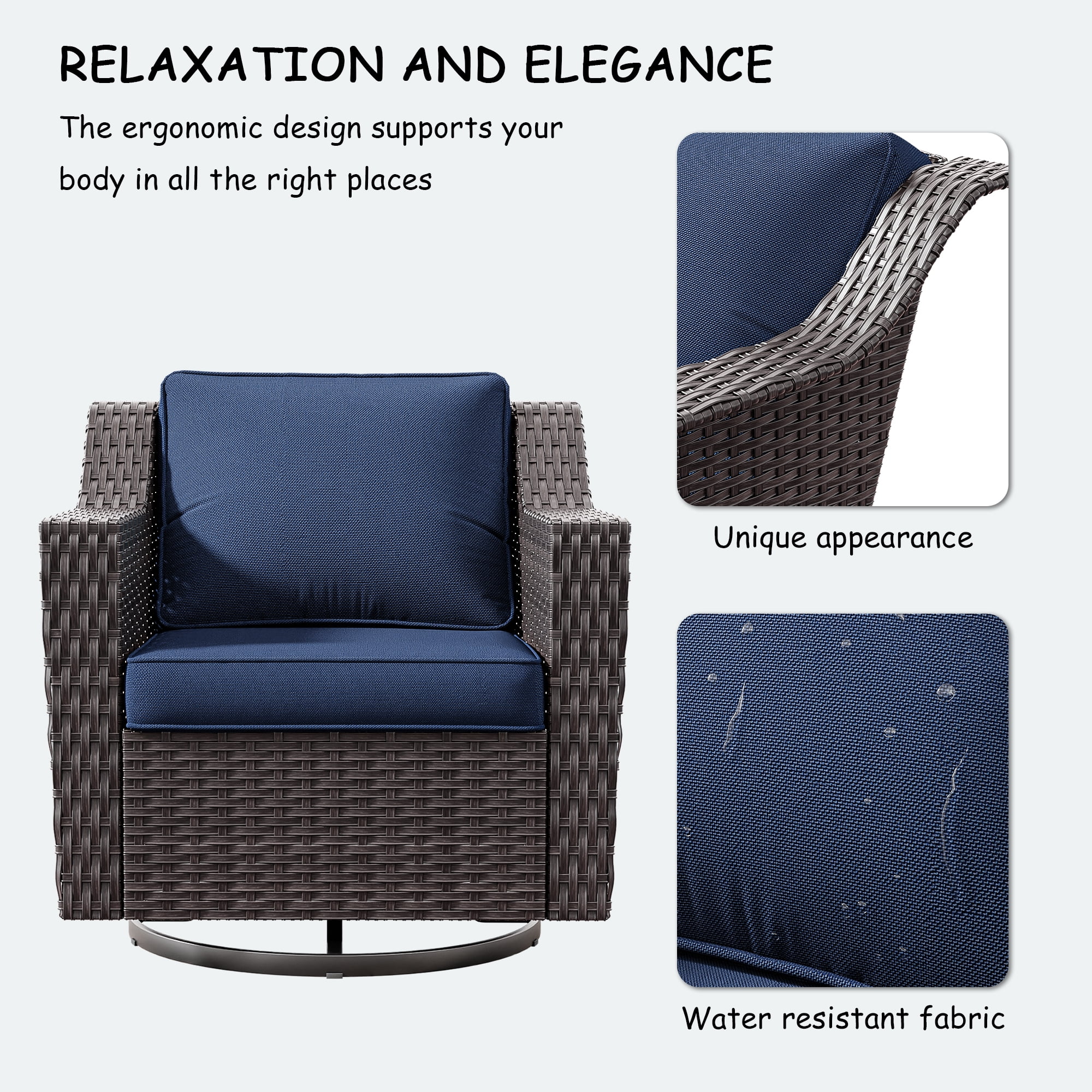 Meetleisure Patio Swivel Wicker Chair, Outdoor Rattan Rocking Chairs with Thickened Cushions for Backyard Porch Deck, Metal Rocking Frame