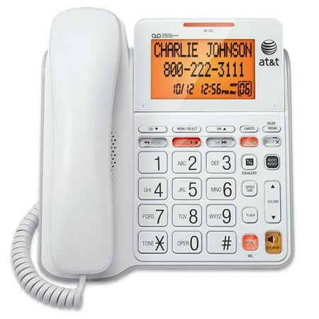 1 Display Telephone AT&T CL4940 Corded Standard Phone with Answering System and Backlit Display, White ()