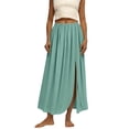 thumbnail image 3 of QATAINLAV Womens Solid Color Maxi Skirts High Waisted Flowy A Line Skirt with Side Slit for Spring Summer Vacation Outfits Green XXL, 3 of 7