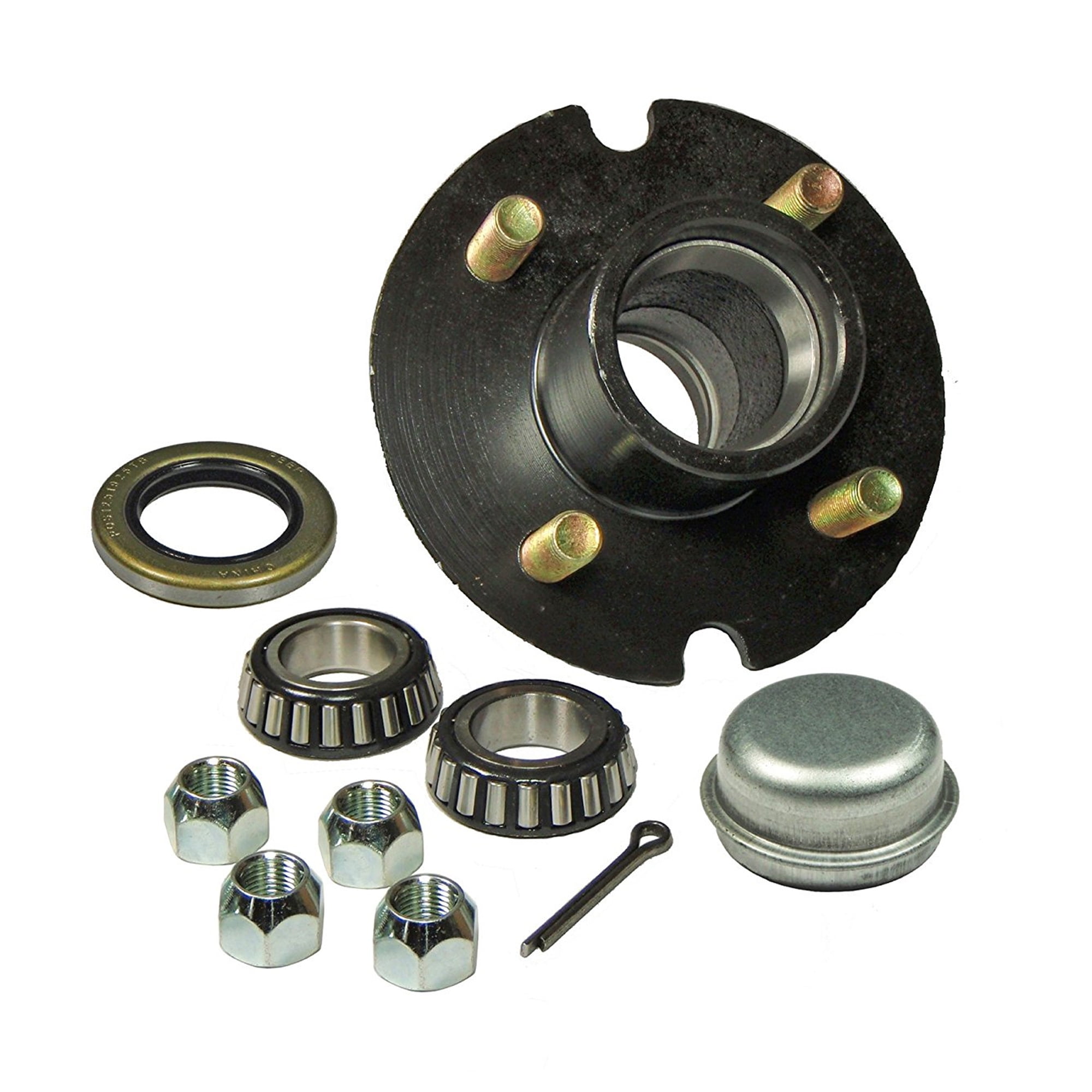OWLAUTO 4-Bolt on 4-inch Circle Trailer Hub Kit with 1 inch ID Bearings 