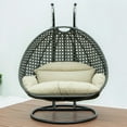 thumbnail image 5 of LeisureMod 2 Person Wicker Egg Chair Outdoor Indoor Bedroom Patio Hanging Lounge Swing Hammock Chairs with Black Stand and UV Resistant Cushions (Taupe), 5 of 13
