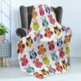 thumbnail image 4 of Cartoon Soft Flannel Fleece Throw Blanket, Style Owls with Various Emotions Sleepy and Smiling Confused Sad Gestures, Cozy Plush for Indoor and Outdoor Use, 60" x 80", Multicolor, by Ambesonne, 4 of 5