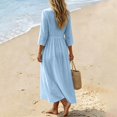 thumbnail image 4 of Womens 3/4 Sleeve Tunic Dress, Casual Loose Fit Pleated Long Gown, Elegant A-Line Work Office Beach Vacation Swing Dress, S-2XL, 4 of 5
