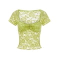 thumbnail image 4 of Aojekbee Women Lace Top, Short Sleeve Pleated See-through Slim Fit Summer Crop Top Clubwear, 4 of 10