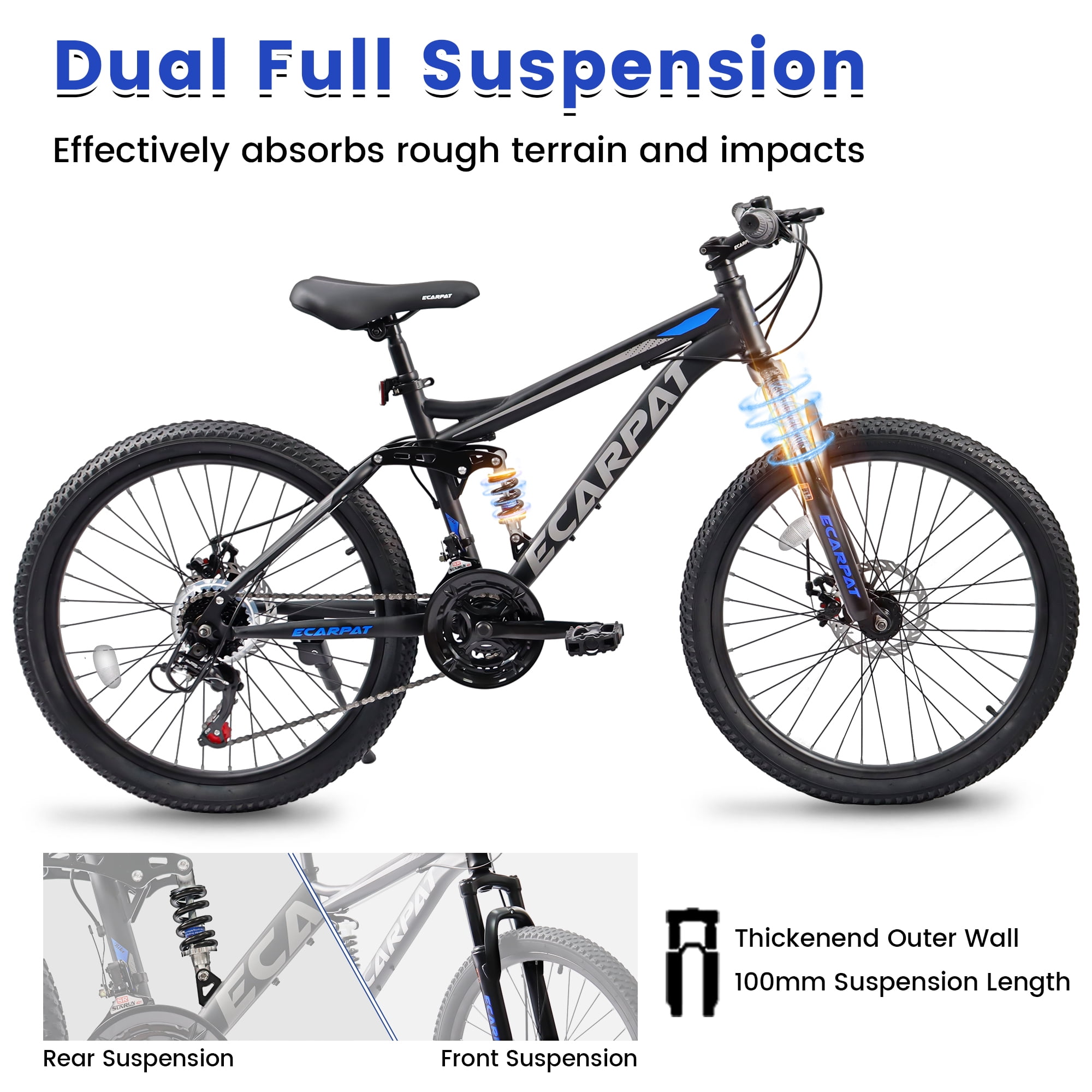 Ecarpat 24 Inch Mountain Bike, 21-Speed Disc Brake for Mens Womens