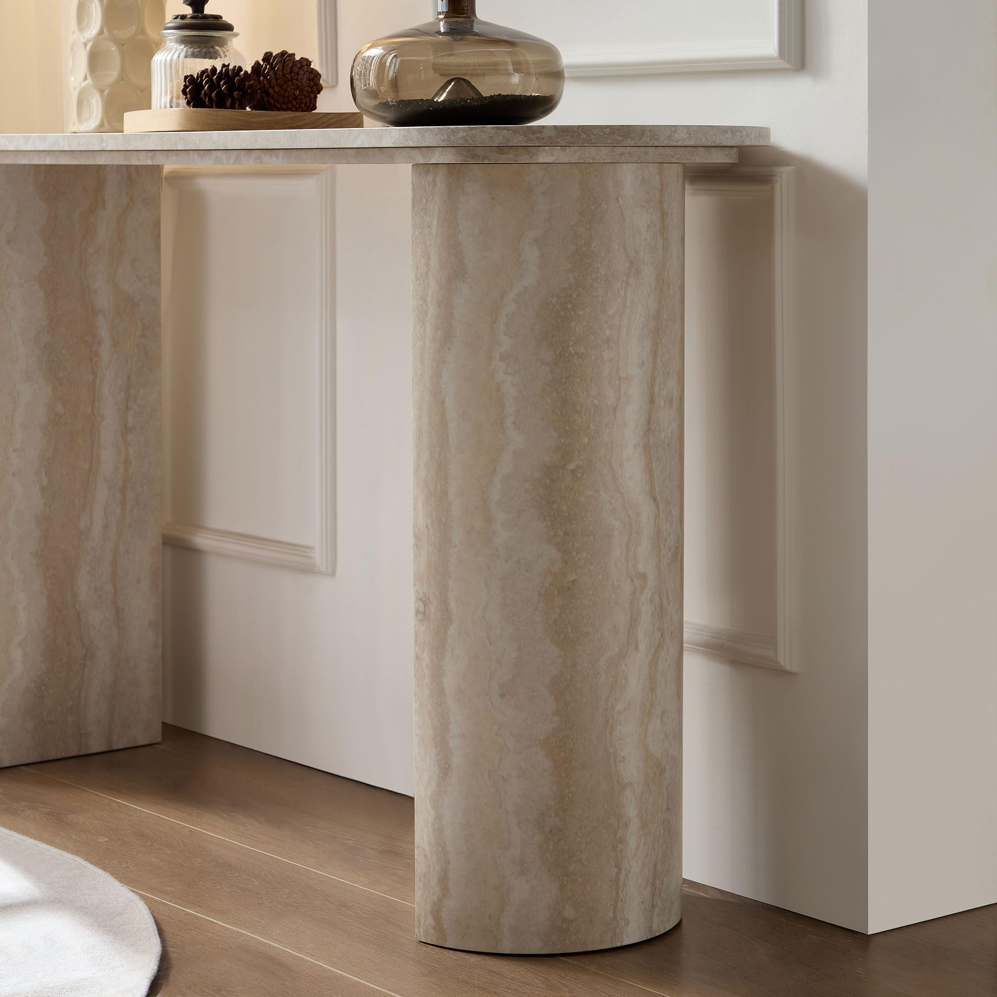LKTART 55" MDF Console Table for Entryway,Narrow Entryway Table with Faux Mars MarblePattern, Couch Table Behind Sofa with CurvedLegs for Living Room Hallway Foyer