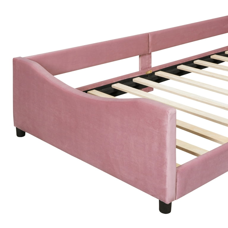 HSUNNS Twin Size Kids Upholstered Bed with Side Rail, Twin Size Upholstered  Platform Bed for Kids with Cute Headboard, Low Profile Pink Princess Twin