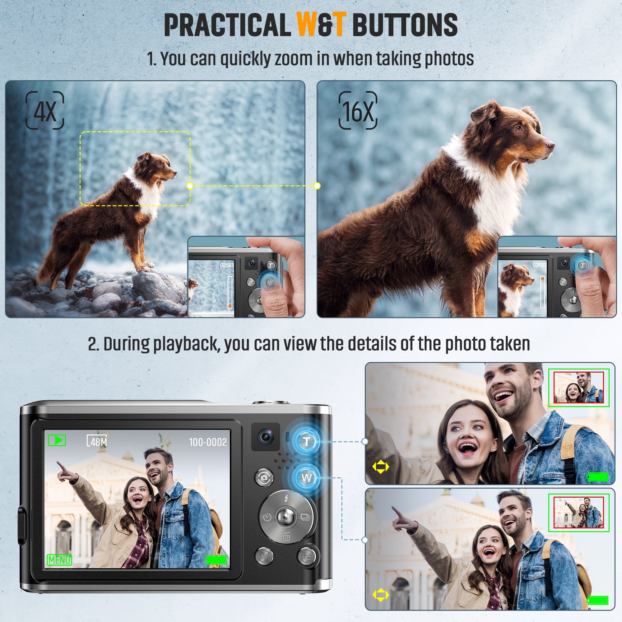 Retro Digital Camera 4K, with Dual Camera Date Stamp Autofocus 32GB TF Card 48MP Filter Effects, Portable Travel Vlogging Camera, Black