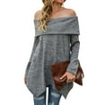 thumbnail image 4 of Women Off Shoulder Long Sleeve Irregular Hem Solid Color Ribbed Sweatshirt, 4 of 7