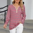 thumbnail image 2 of Timegard Hauts pour Femmes à Rayures Col en V Échancré Mi-Long Haut Automne Hiver Chic Décontracté Ample Confortable Blouse, 2 of 7