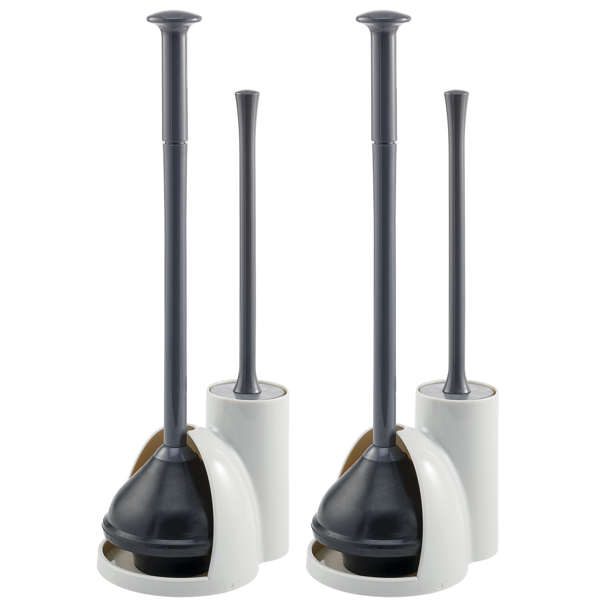 2 Pack mDesign Compact Plastic Toilet Bowl Brush/Plunger Combo Cream 