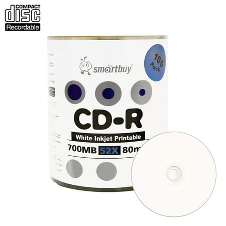 2 Part Blank 100 Pack Smartbuy 52X CD-R 700MB 80Min White Inkjet Hub Printable Data Blank Media Recordable Disc ()