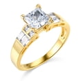 thumbnail image 2 of Wellingsale Ladies Solid 14k Yellow Gold Polished CZ Cubic Zirconia Princess Cut Engagement Ring with Side Stones - Size 5, 2 of 6