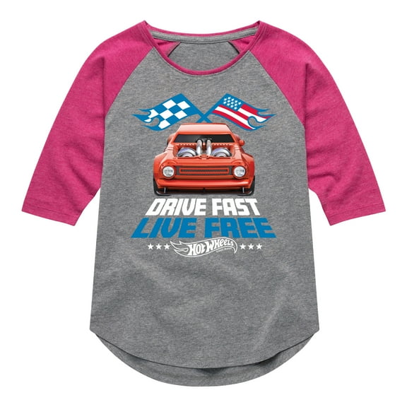 Hot Wheels - Drive Fast Live Free - Toddler And Youth Girls Raglan Graphic T-Shirt