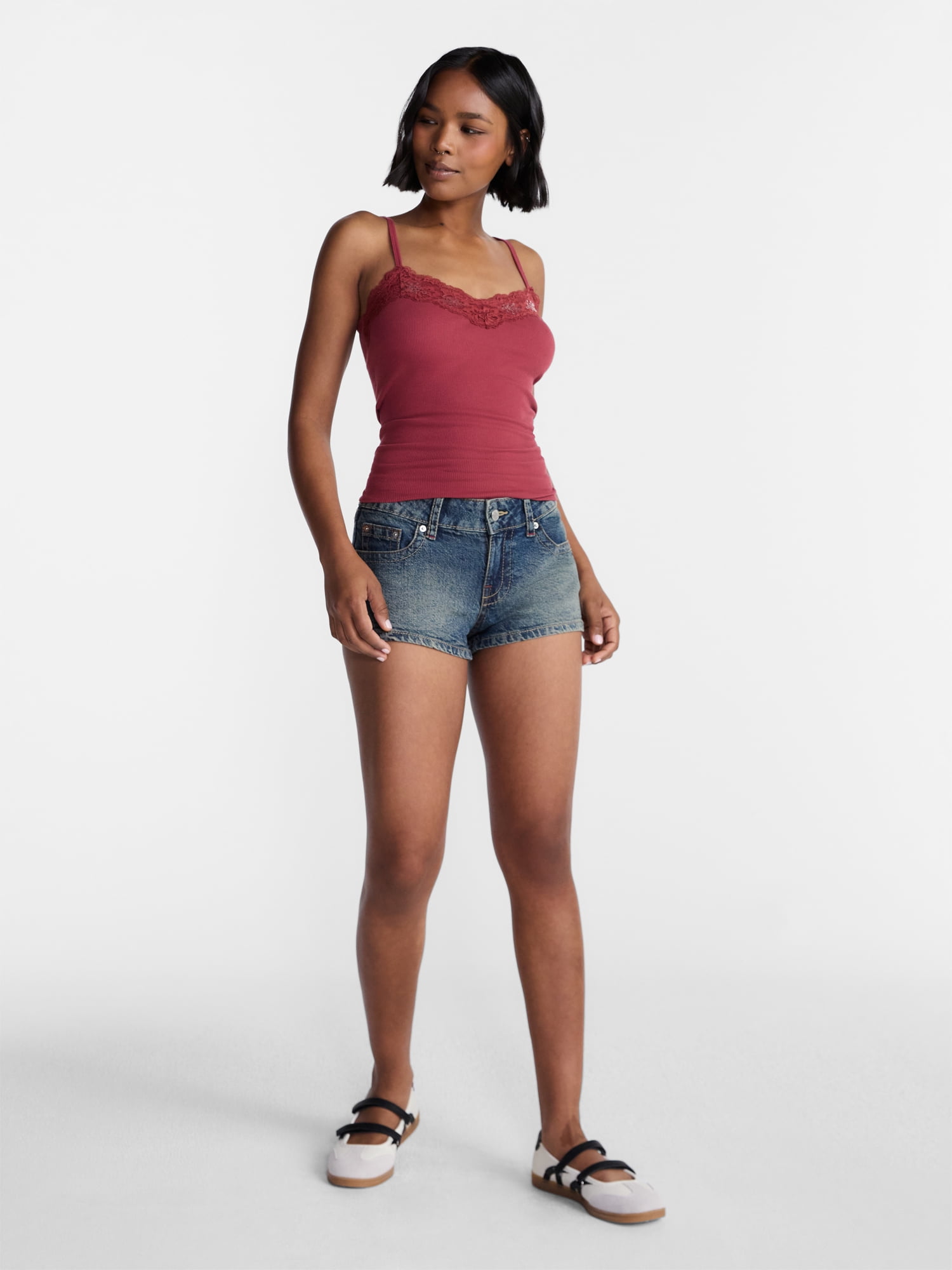 No Boundaries Sequin Lace Trim Cami Top, Women's XXS-XXL