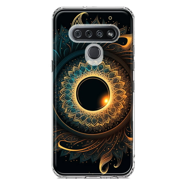 MUNDAZE LG K51 Shockproof Clear Hybrid Protective Phone Case Mandala Geometry Abstract Eclipse Pattern Cover