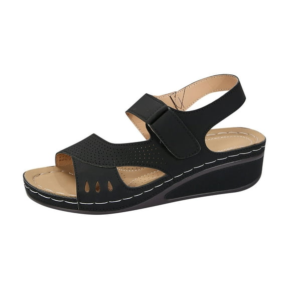 Women's Sandals Wedge Breathable Open Toe Summer Trendy Solid Color Ankle Strap Women Footwear Women's Fashionable Casual Versatile Summer Fashion Beach Shoes Black 5.5