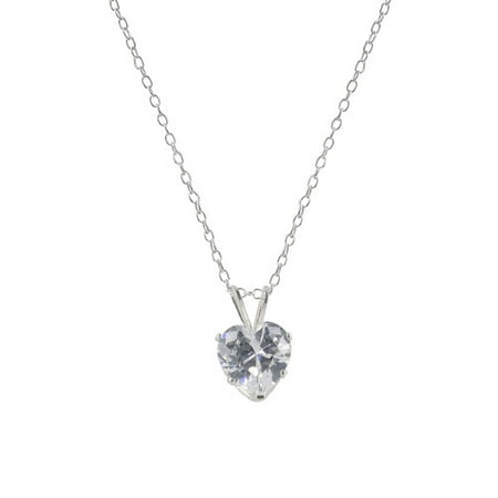 CZ Sterling Silver Heart Pendant Necklace, 18
