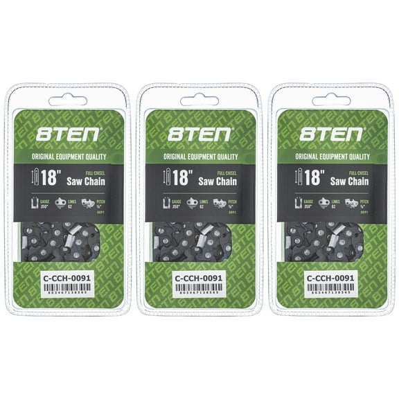 Full Chisel Chainsaw Chain 18 inch .050 3/8 62DL for Husqvarna Stihl Echo 3 Pack 810-CCC2213H