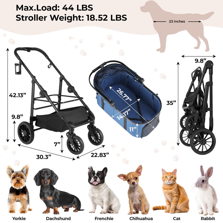TLGREEN 4-Wheel Pet Stroller 3-in-1 Convertible Design, Blue photo 2