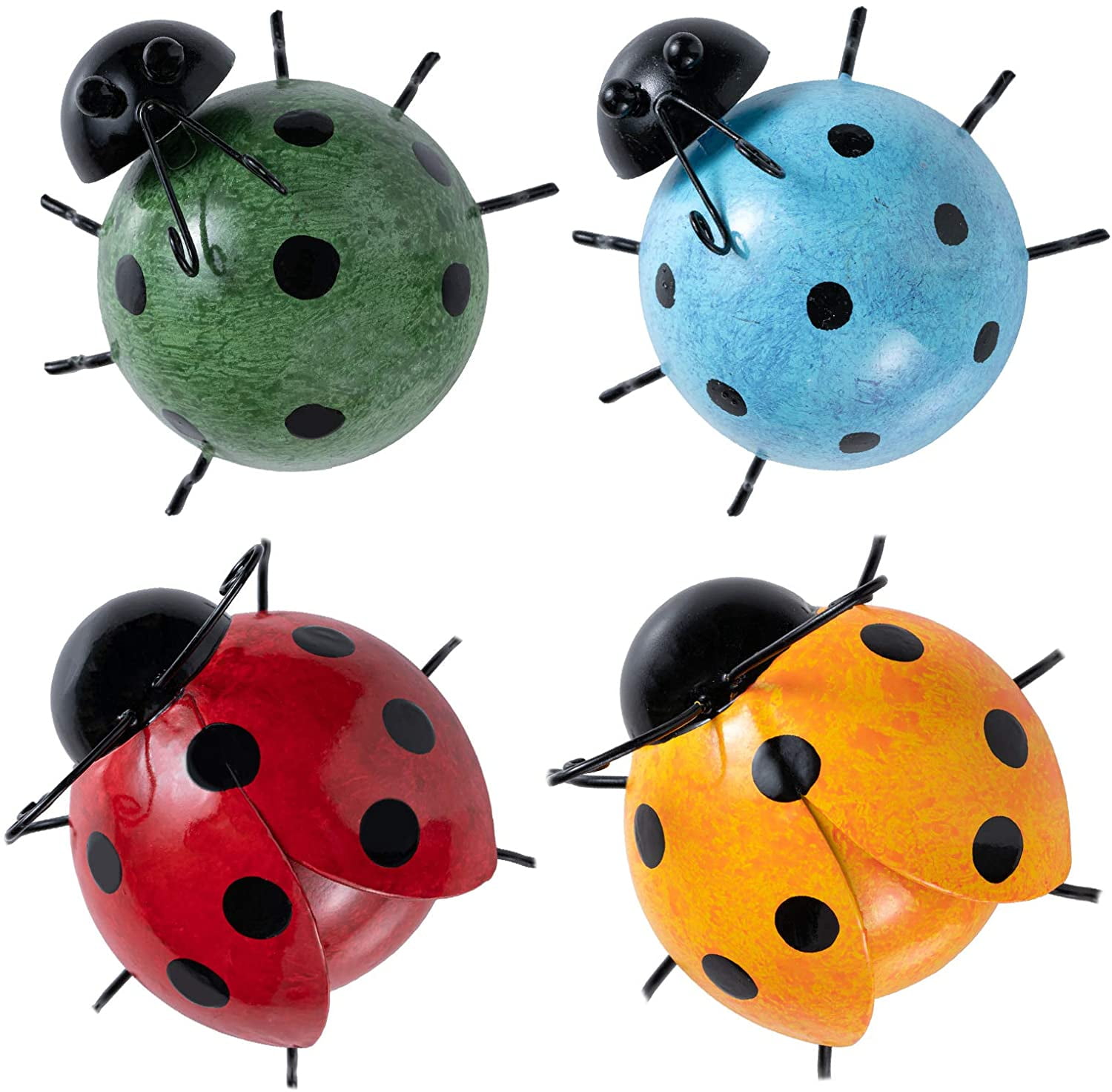 Metal Ladybugs Outdoor Decor Garden Clearance Yard Fence Decorations 4 PCS Colorful Cute Ladybirds Hanging Wall Sculpture for Outside Patio Backyard Tree Porch 