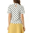 thumbnail image 3 of DARING DIVA Polka Dots Stand Collar Short Flare Sleeve Top XS White Black, 3 of 6