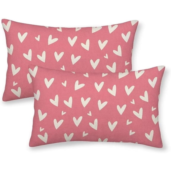 Pink Valentines Pillow Covers 12 X 20 Inch Set of 2, Valentine'' Day Love Heart Holiday Decorative Throw Pillows Valentine Cushion Cases for Couch Home Sofa Living Room Outdoor