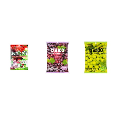 3 Pack Kasugai Gummy Candies, Made in Japan, Gluten Free, Mix 3 Flavor (Fruits Mix,Grape Frutia,Mmuscat) Plus NineChef Brand Long Handle Coffee Spoon