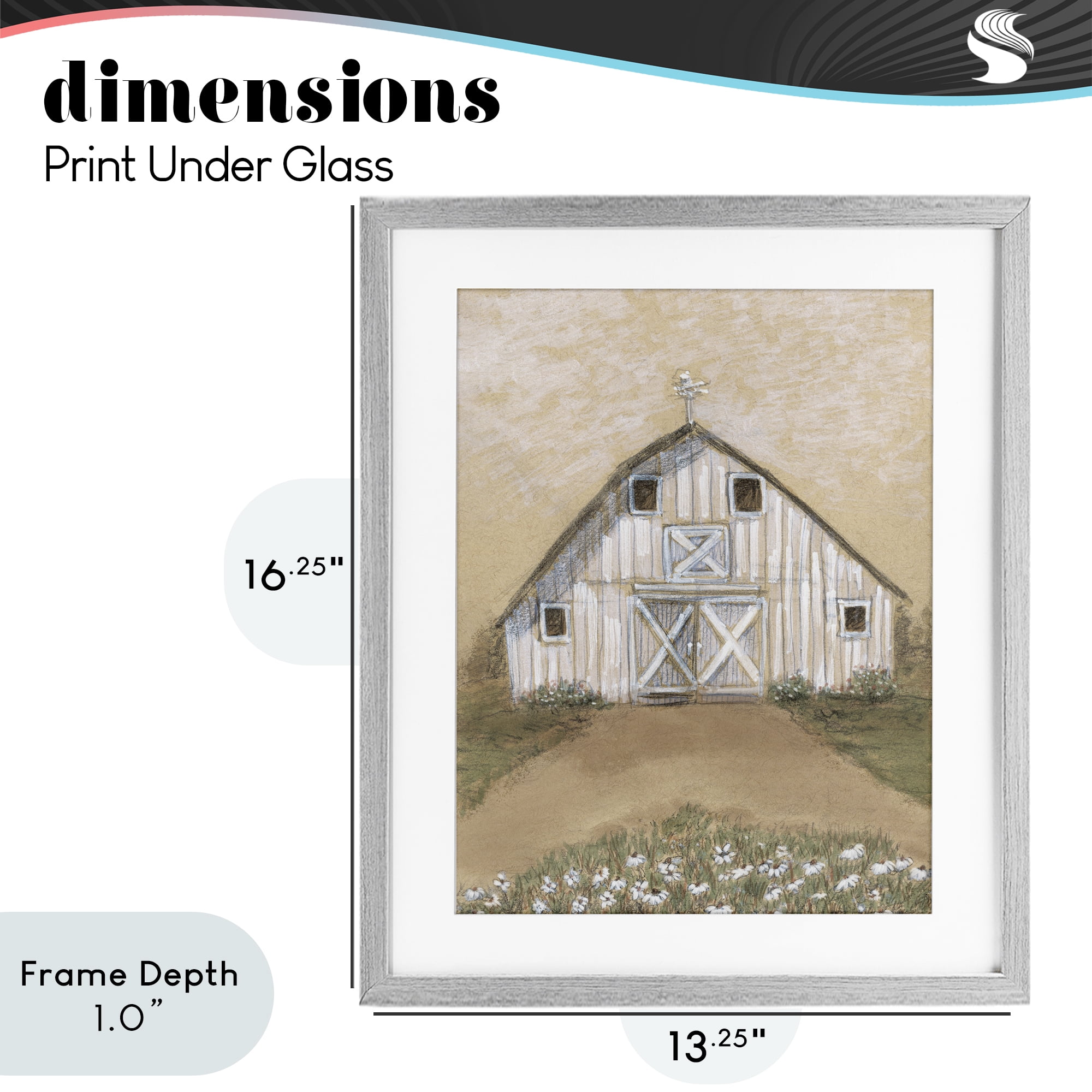 Stupell Industries Barn Lane Flowers Drawing Gray Framed Print Under Glass, design by Patti Bishop