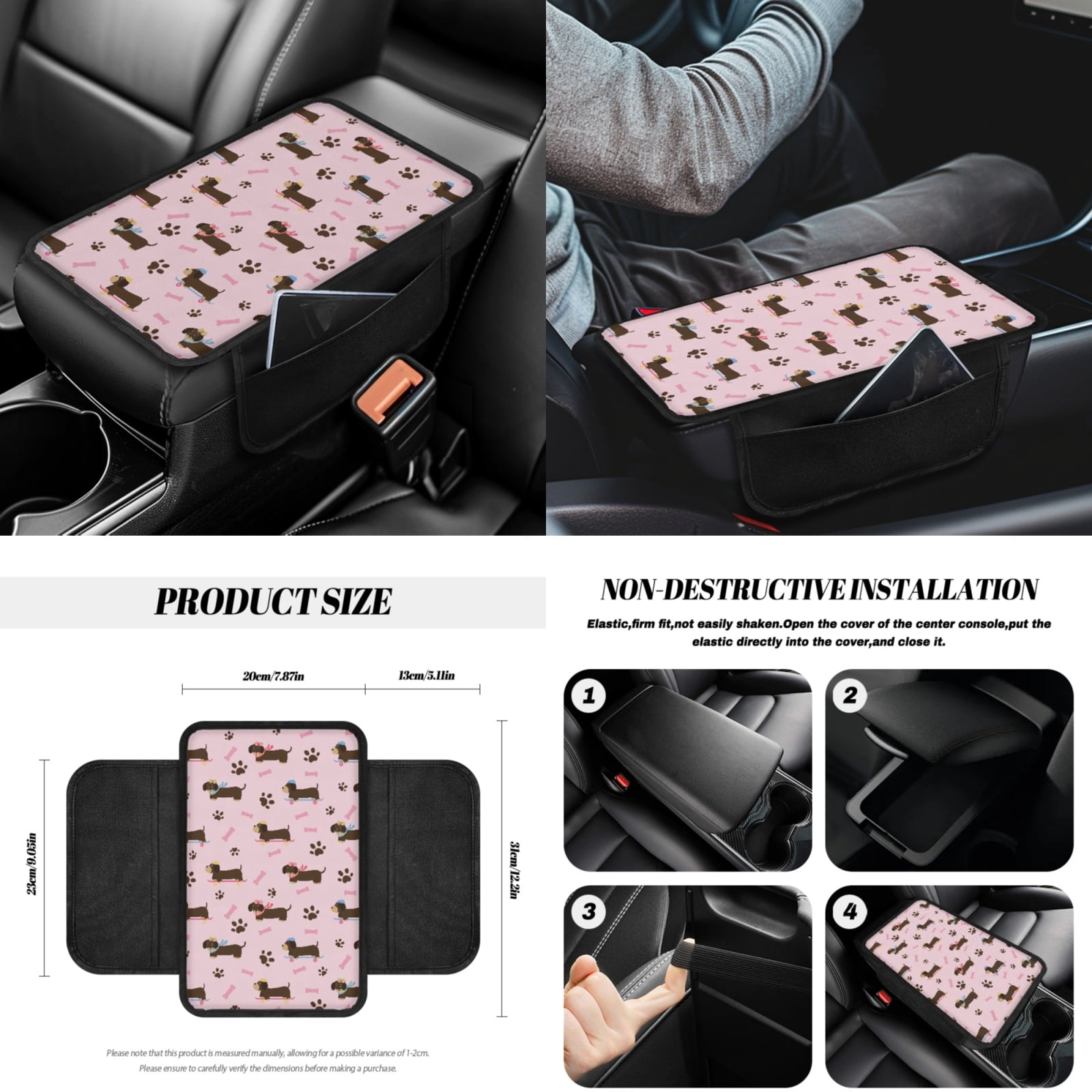 Yuyamidu Dachshund Car Front Rear Seat Covers Full Set of 14 Dog Paw Steering Wheel Cover Seat Belt Pads Handbrake Sets Trash Bin Armrest Cover Rearview Mirror Cover Cup Holders for SUV Truck Sedan
