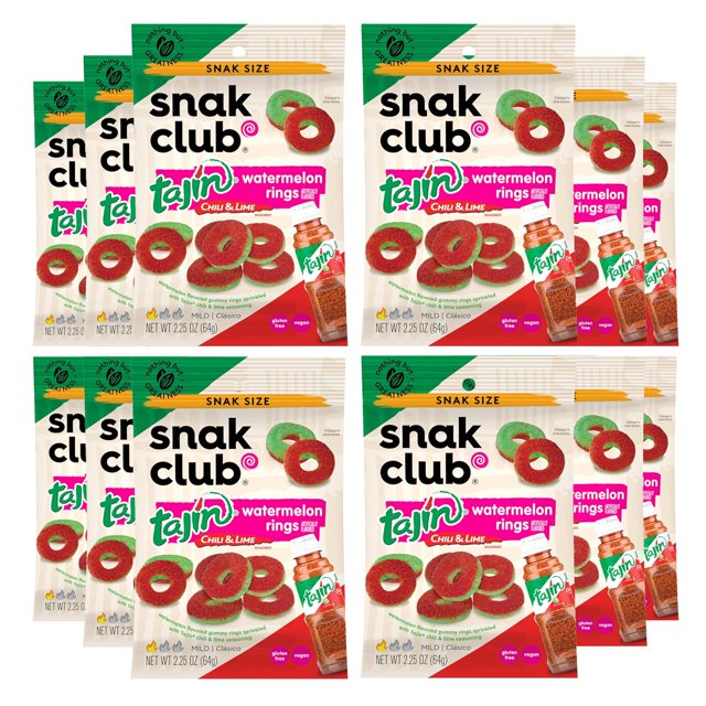 Tajin Gummy Candy Fruit Rings, Gummies with Chili and Lime Seasoning, Mild Spice, Gluten-Free and Vegan Snacks, Assorted Variety, Mango, Pineapple, Peach, Watermelon, Snack Size 12 Pack