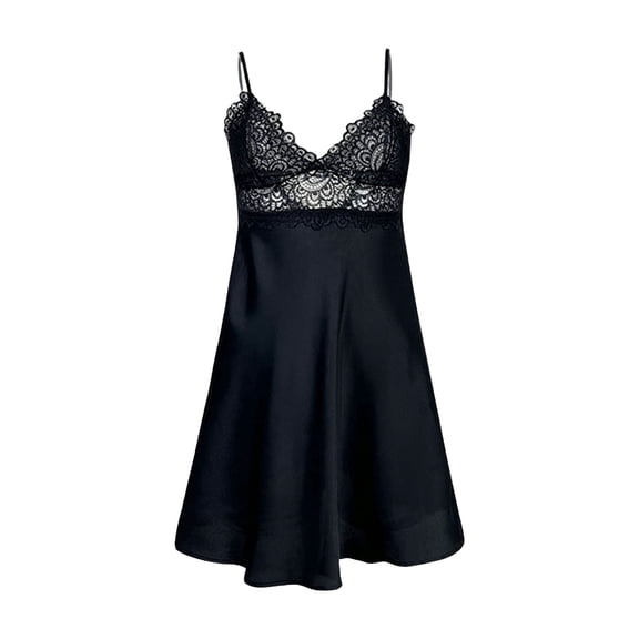 DHFJKG Women's Lace Nightgowns V Neck Spaghetti Strap Sleepwear Silk Satin Backless Adjustable Straps Mini Sleepdress Leisure Home Clothes