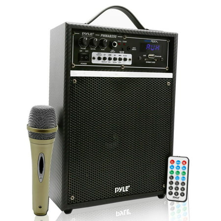 PYLE PWMAB250BK - 300 Watt Bluetooth 6.5'' Portable PA Speaker System with Built-in Rechargeable Battery, Wired Microphone & FM (Best Cheap Pa System)