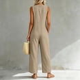 thumbnail image 6 of Womens cotton linen Jumpsuits One Piece Overalls Button Down Sleeveless Wide Legs Rompers Solid Color Casual Daily Jumpsuits with Pockets, 6 of 8