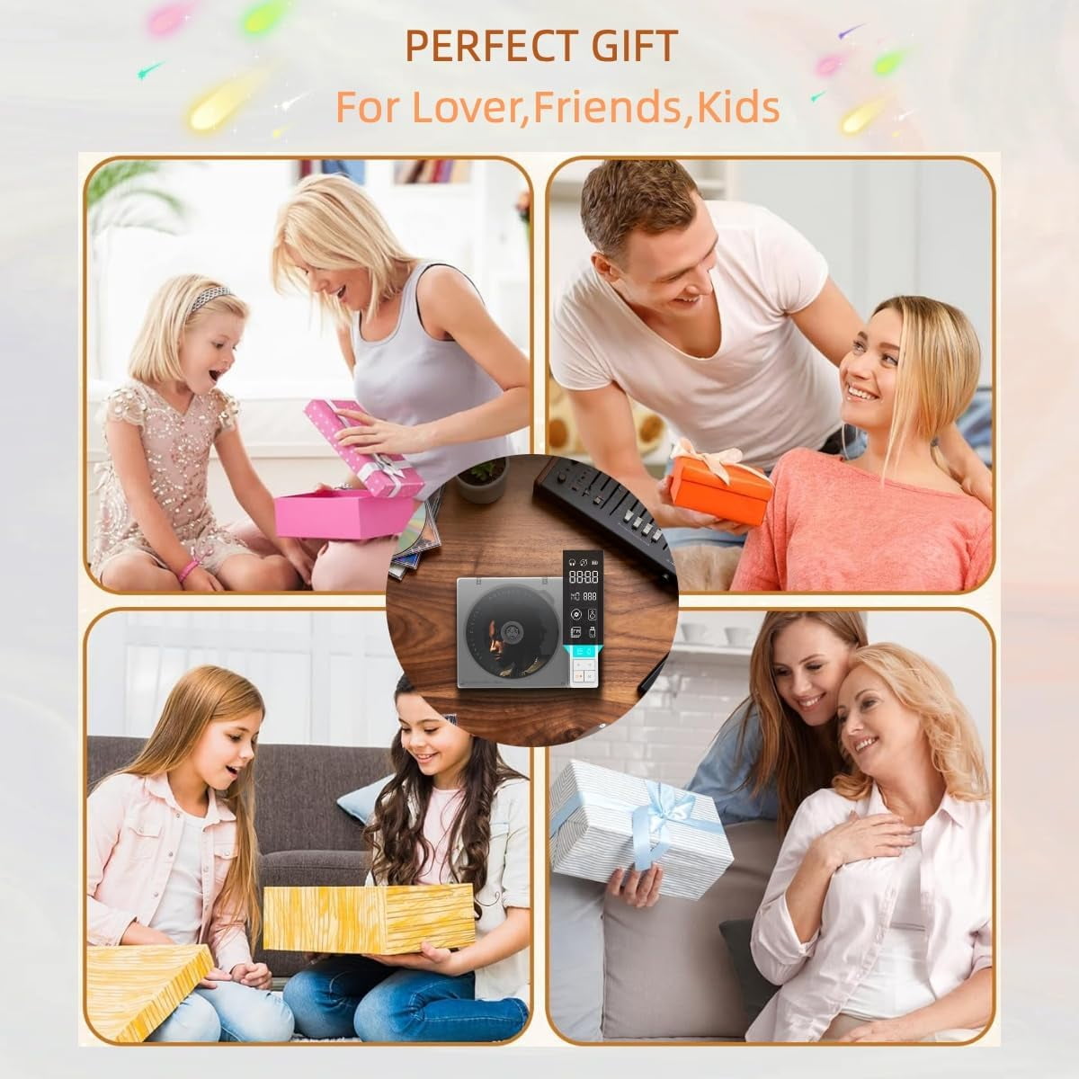 Portable CD Player with Dual Stereo Speakers,Rechargeable Small CD Player with LCD Display,Built-in HiFi Speakers, Remote Control,Supports CD/FM Radio/USB/AUX
