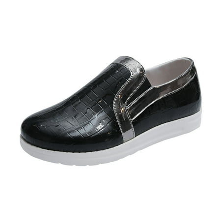 

Dyfzdhu Ladies Fashion Color Matching Leather Upper Comfortable Flat Casual Shoes